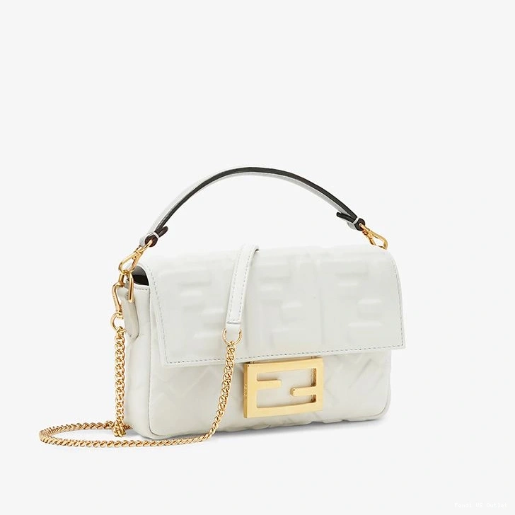 Cheap HOT Nappa Bag Fendi White Mini Leather Baguette Motif FF In 0726